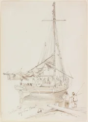 Rochester Oyster Boat (tinta (marrom) e lápis sobre papel)